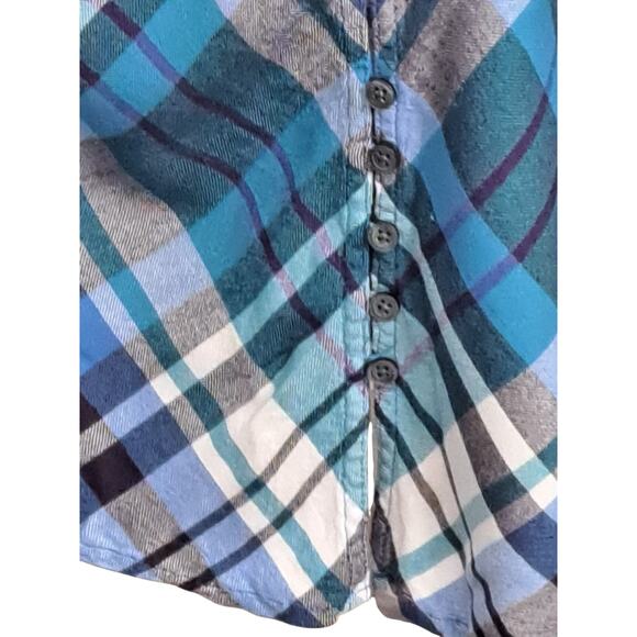 Talbots Blue Plaid Light Flannel Button Down Top Small P - Picture 7 of 8